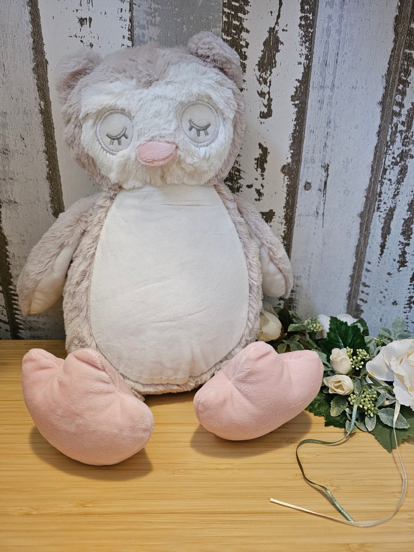 Besticktes Stofftier mit individuellem Sticktext Kuscheltier personalisierbar , Eule