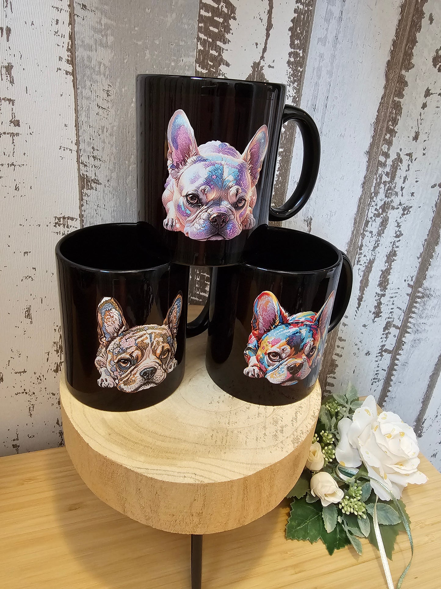 Schwarze Tassen mit Wunsch Hundemotiv von der Pfötchenboutique