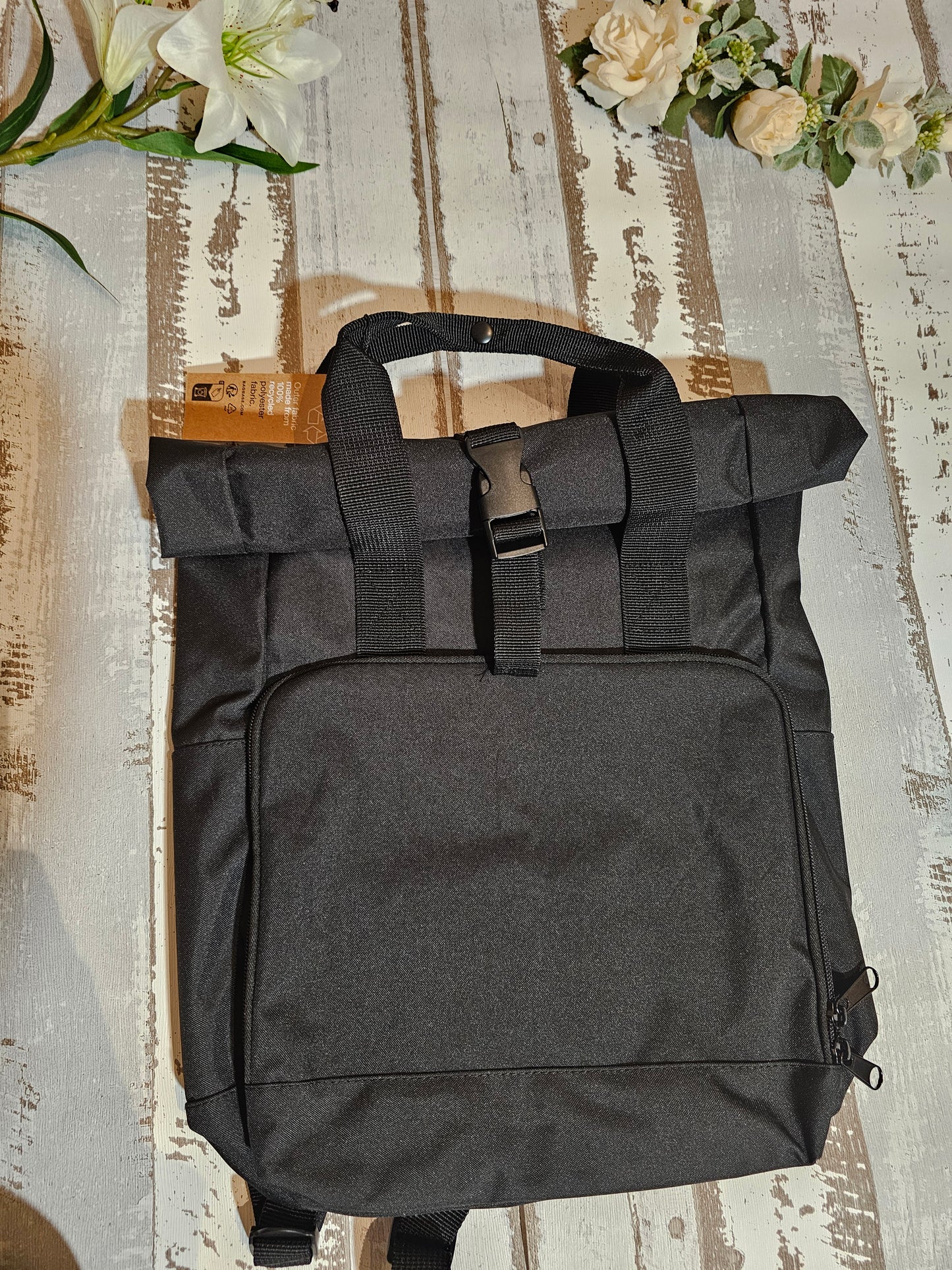 Bestickter Rolltop Rucksack mit Wunschmotiv