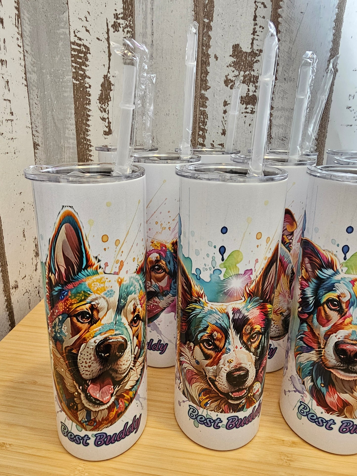Tumbler bzw Becher für Kaltgetränke mit Wunschmotiv Hund oder Katze, designed durch die Pfötchenboutique