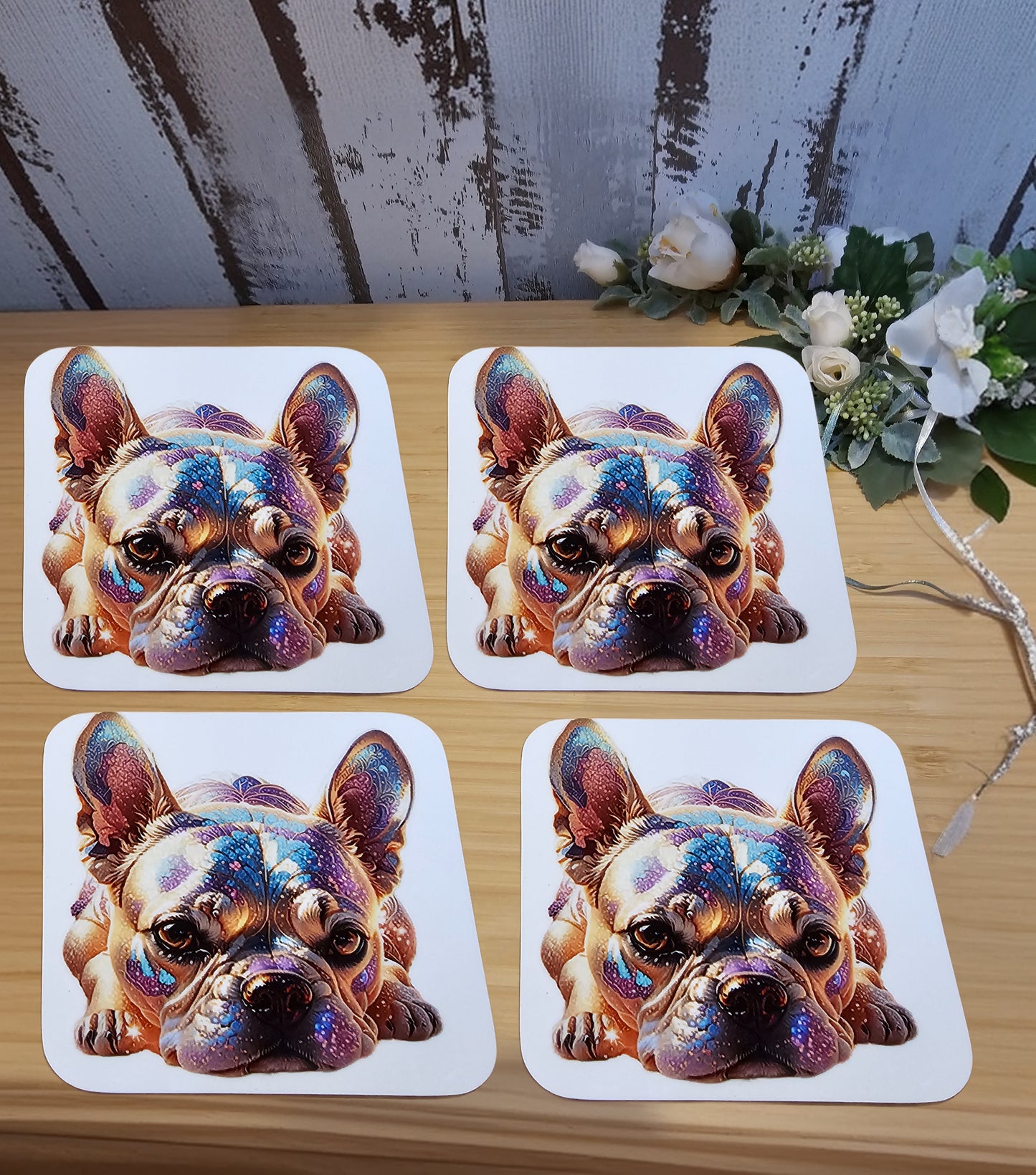 Glasuntersetzer oder Tassenuntersetzer mit Wunschmotiv hier eine Bulldogge
