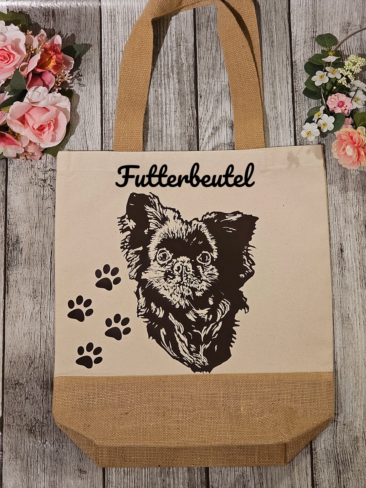 Jutebeutel mit Hunderasse Wunschmotiv und Wunschtext personalisiert durch die Pfötchenboutique