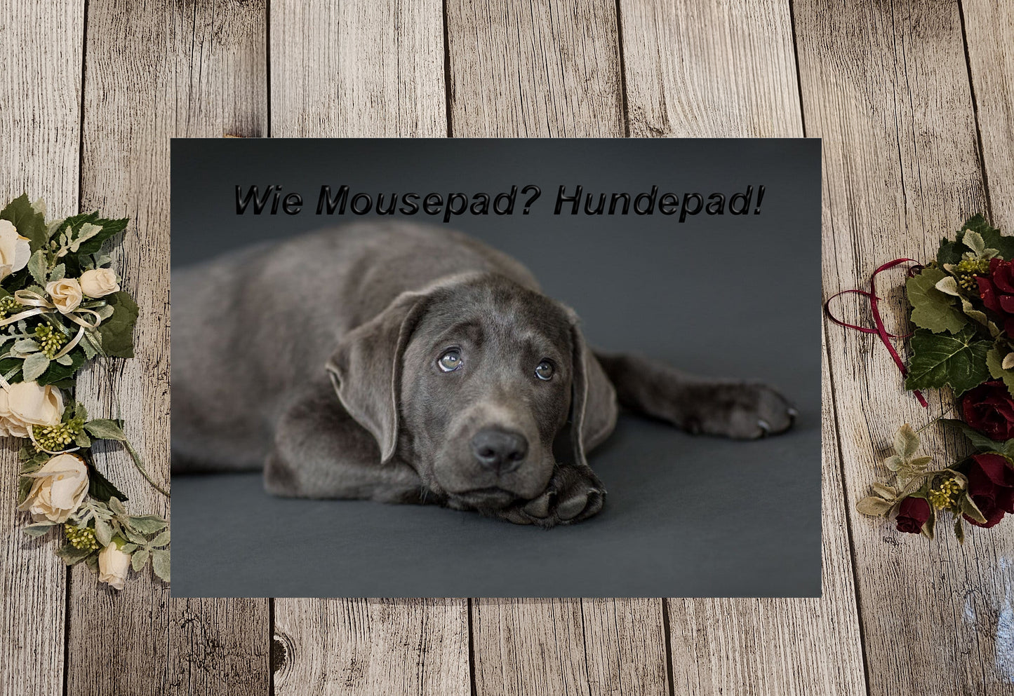Mousepad mit schwarzem Labrador und Wunschtext personalisiert