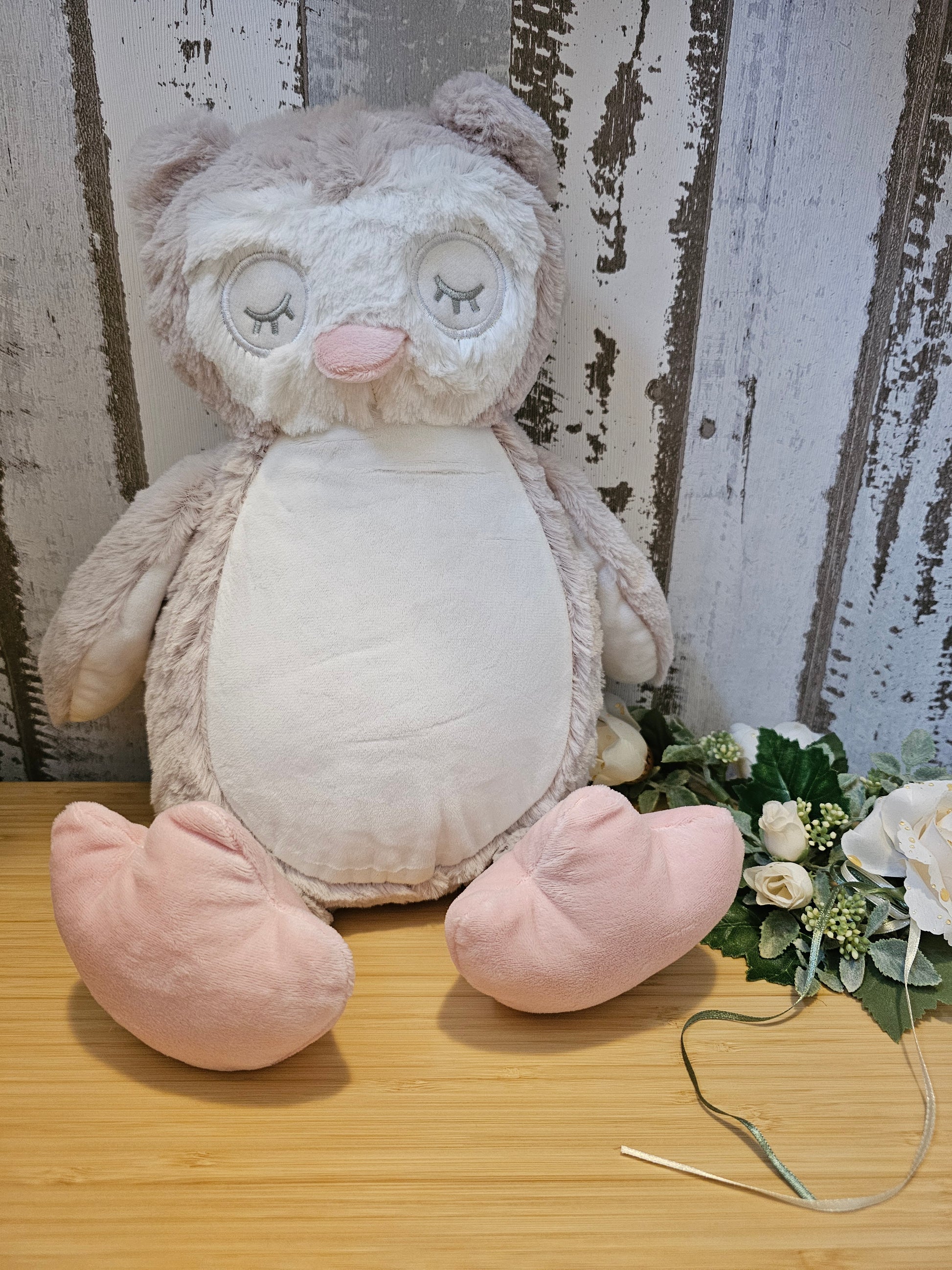 Besticktes Stofftier mit individuellem Sticktext Kuscheltier personalisierbar , Eule