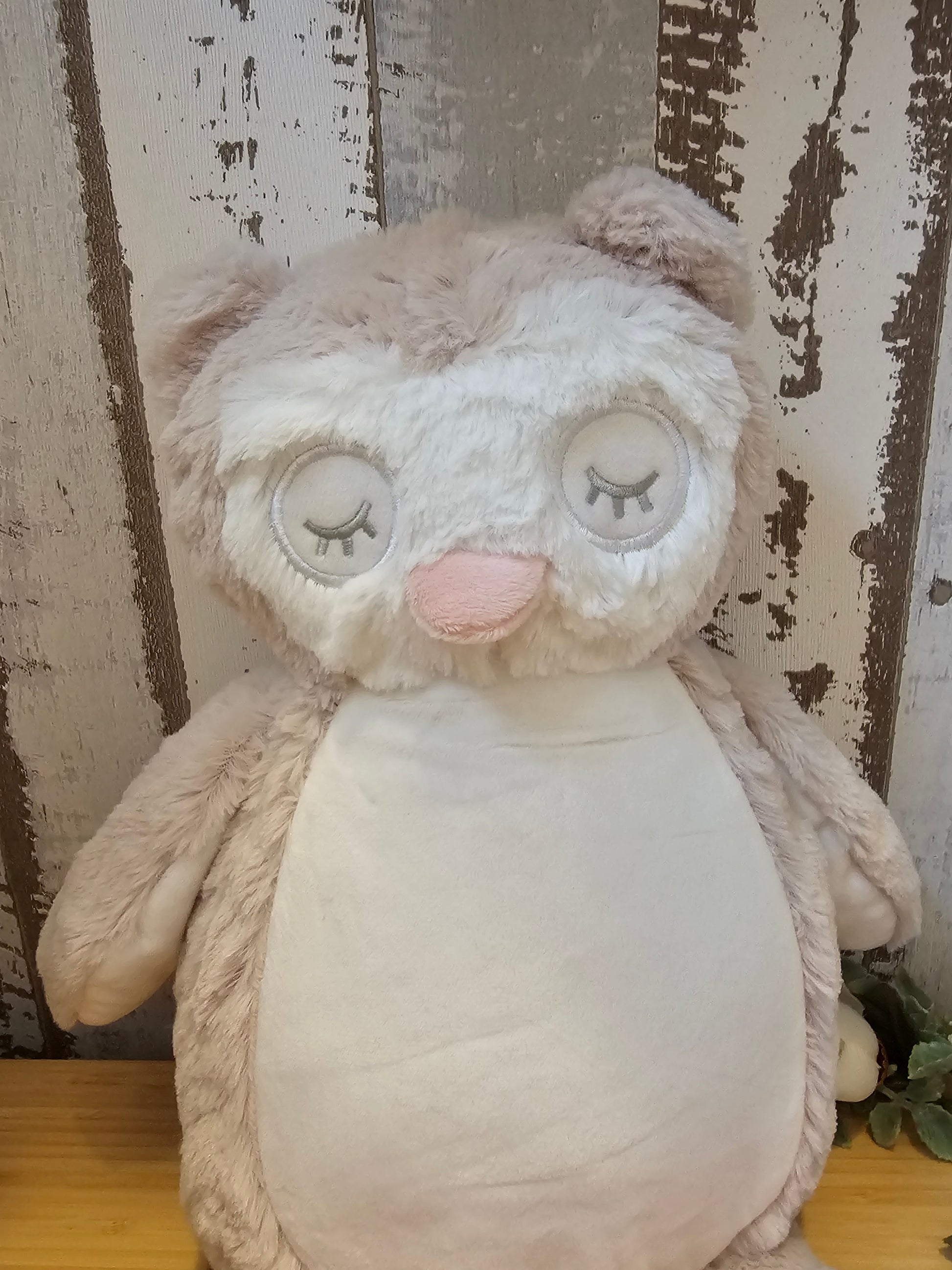 Besticktes Stofftier mit individuellem Sticktext Kuscheltier personalisierbar , Eule