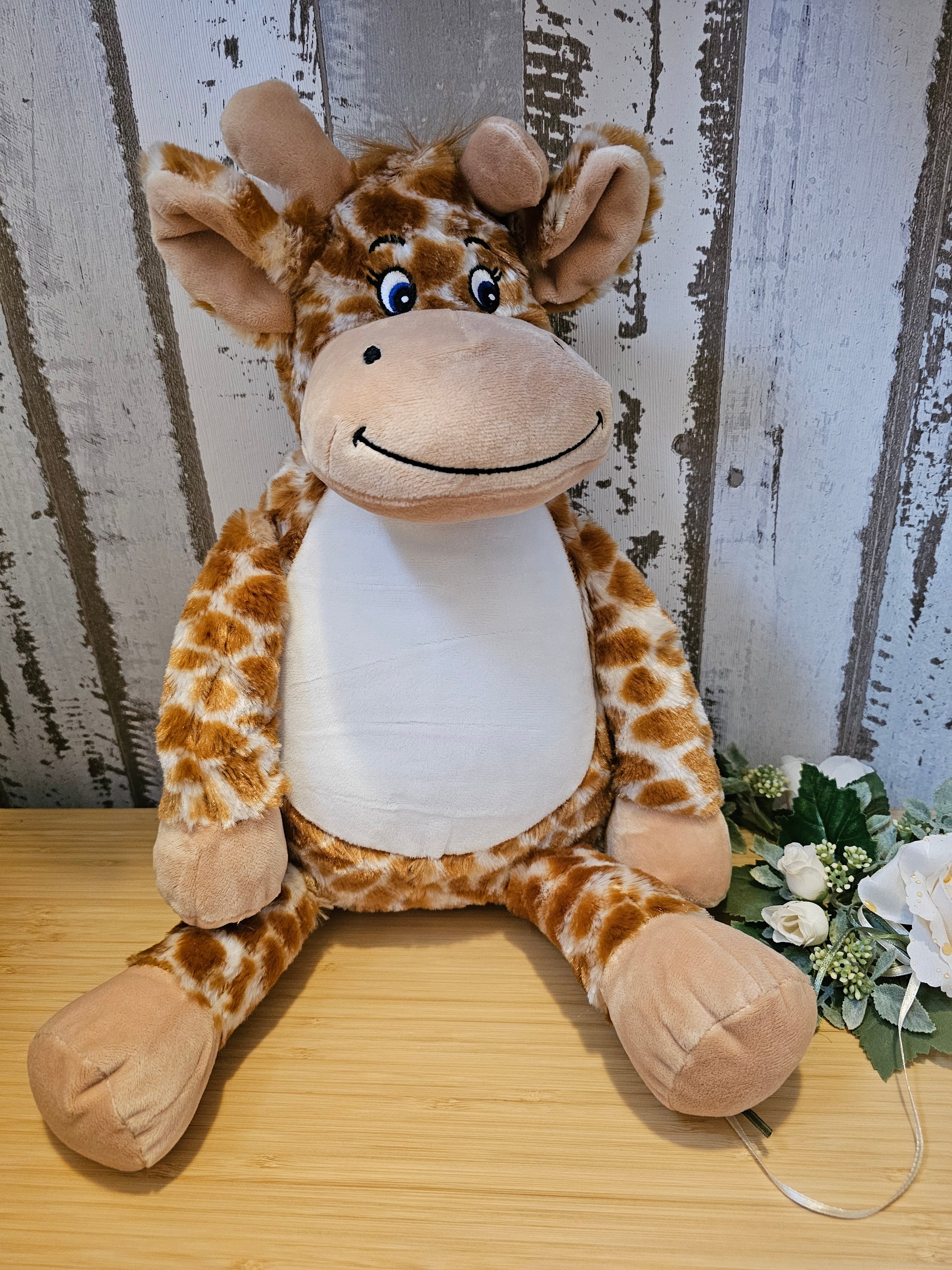 Besticktes Stofftier mit individuellem Sticktext Kuscheltier personalisierbar , Giraffe
