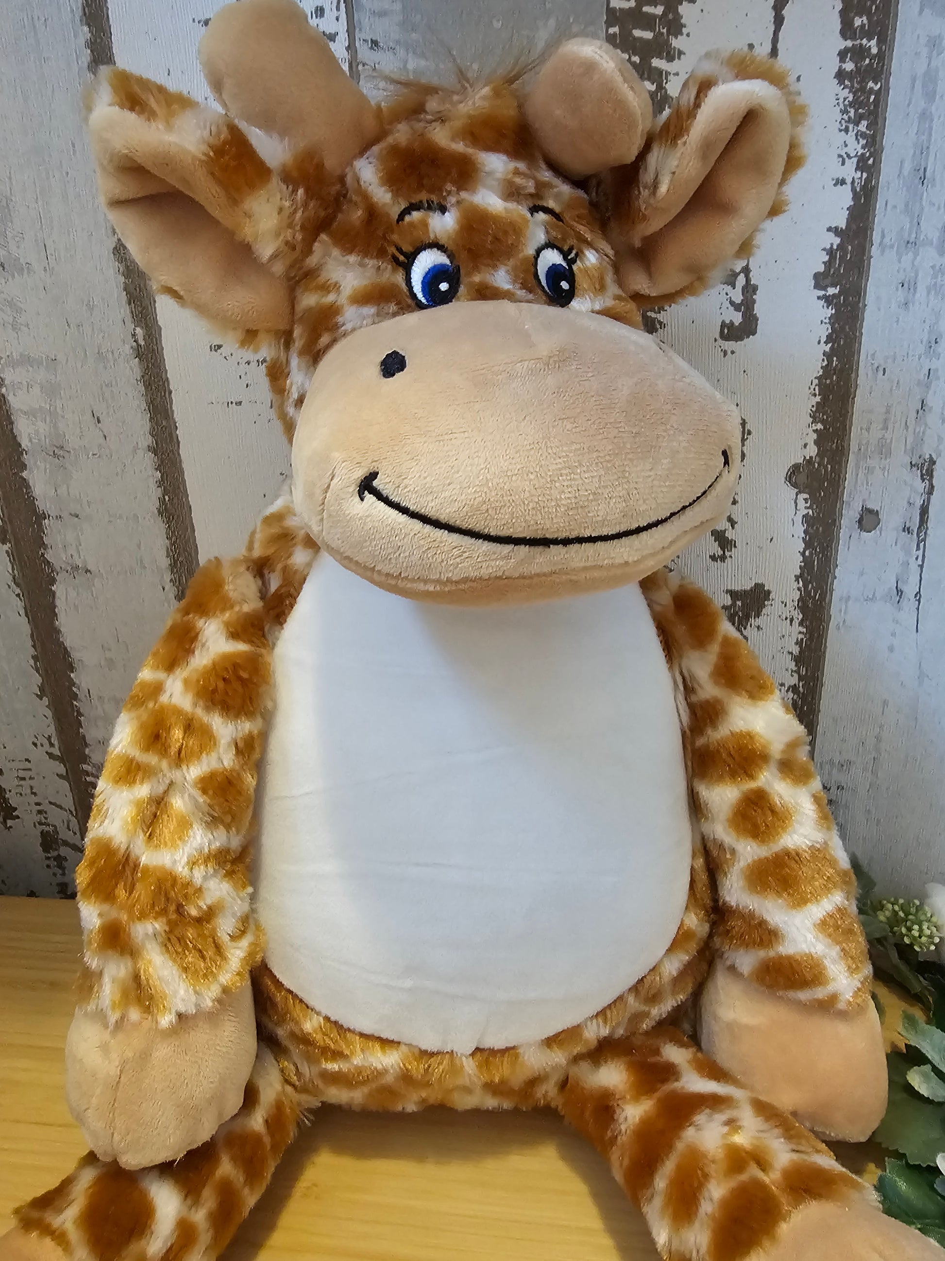 Besticktes Stofftier mit individuellem Sticktext Kuscheltier personalisierbar , Giraffe