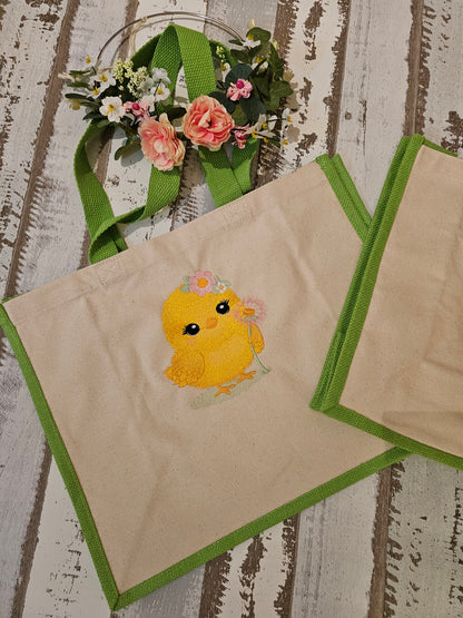 Bestickte Tüte mit einem Küken als Unikat und Geschenkidee zu Ostern  von der Pfötchenboutique and Handmade