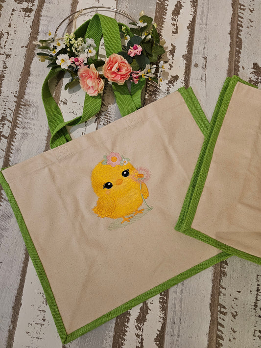 Bestickte Tüte mit einem Küken als Unikat und Geschenkidee zu Ostern  von der Pfötchenboutique and Handmade
