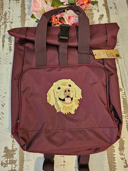 Rolltop Rucksack bestickt mit Hundemotiv nach Wahl von der Pfötchenboutique