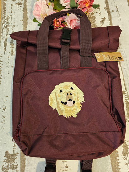 Rolltop Rucksack bestickt mit Hundemotiv nach Wahl von der Pfötchenboutique