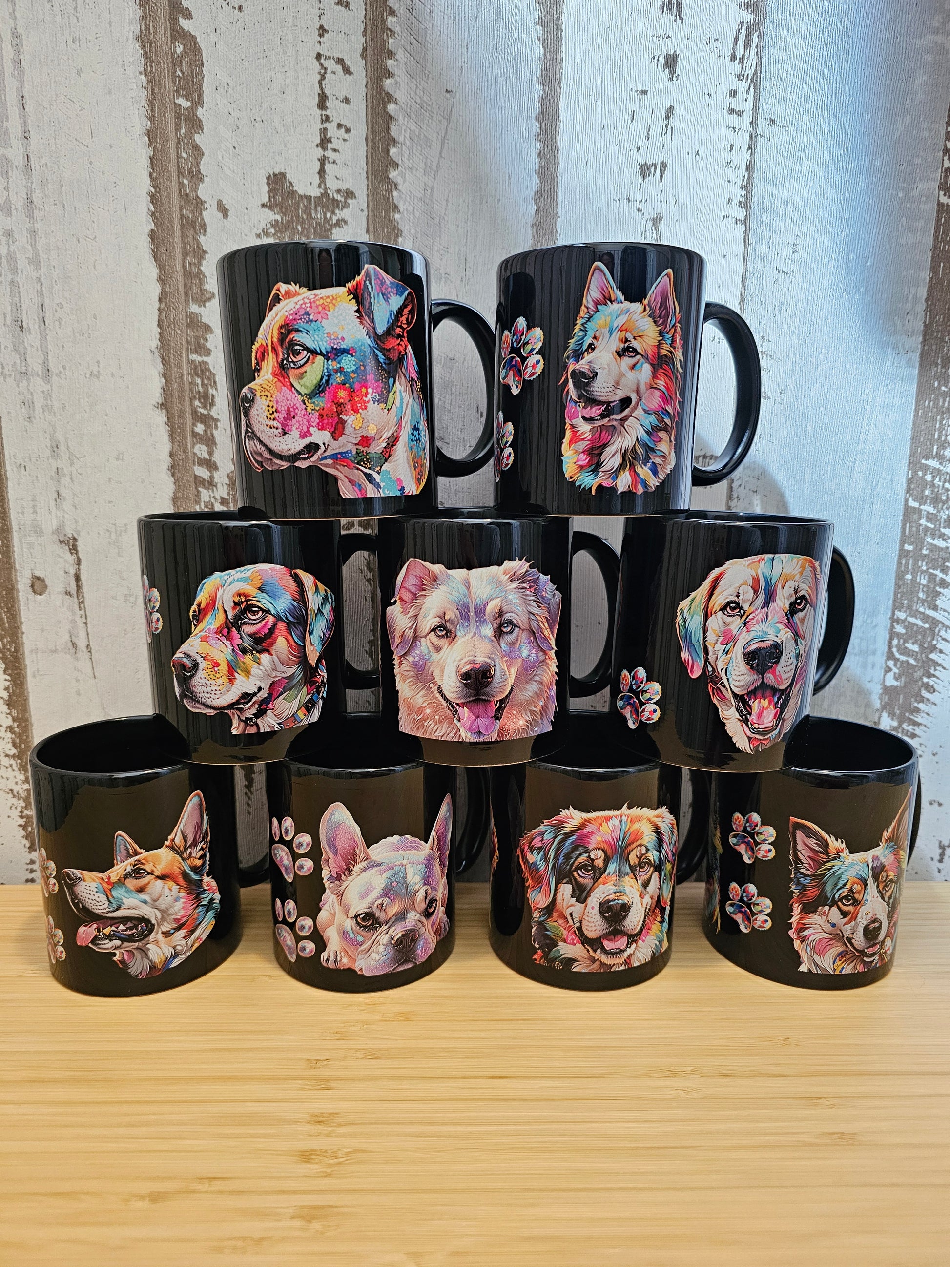 Wunderschöne schwarze Tassen mit Wunschmotiv Hund oder Katze designed von der Pfötchenboutique