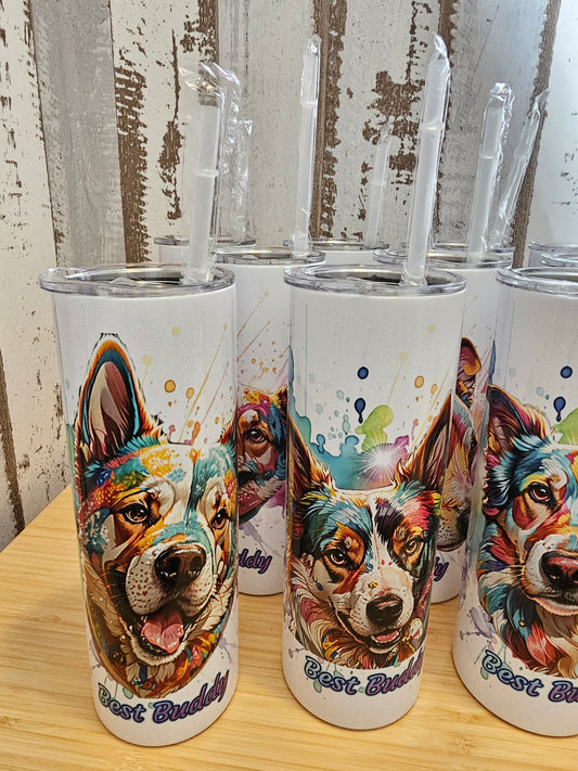 Tumbler bzw Becher für Kaltgetränke mit Wunschmotiv Hund oder Katze, designed durch die Pfötchenboutique