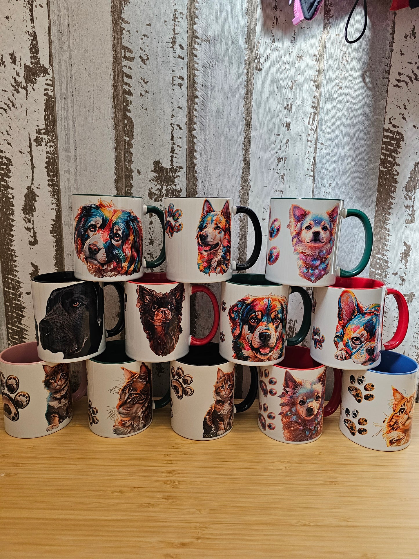 Tasse mit Wunschmotiv farbiger Henkel