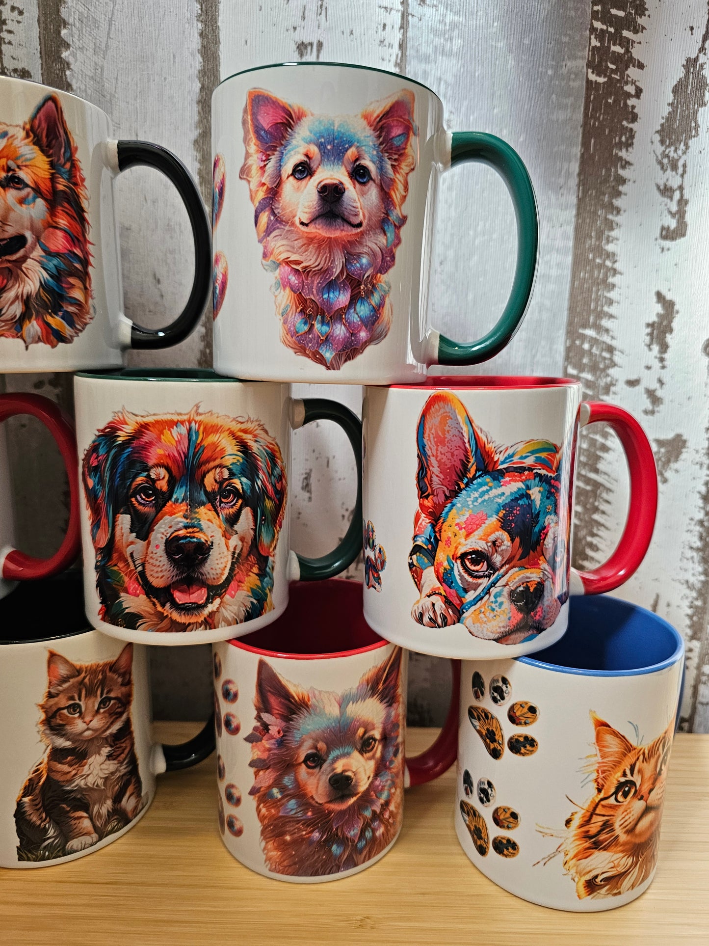 Tasse mit Wunschmotiv farbiger Henkel