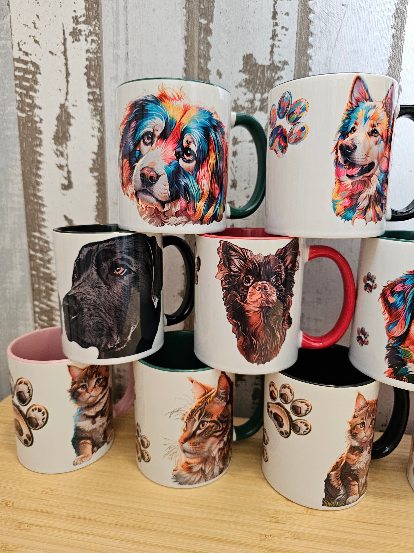 Tasse mit Wunschmotiv farbiger Henkel