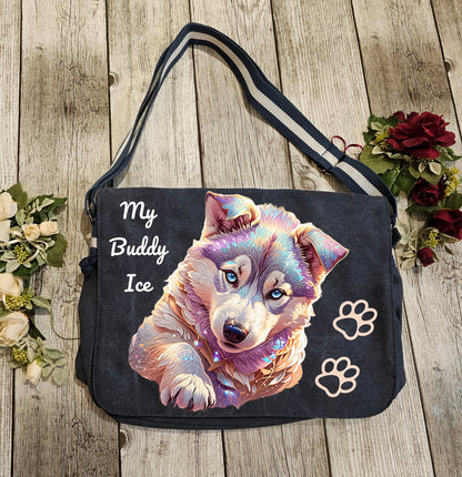 Umhängetasche mit Wunschmotiv Hunderasse und Wunschtext personalisiert als Geschenkidee durch die Pfötchenboutique