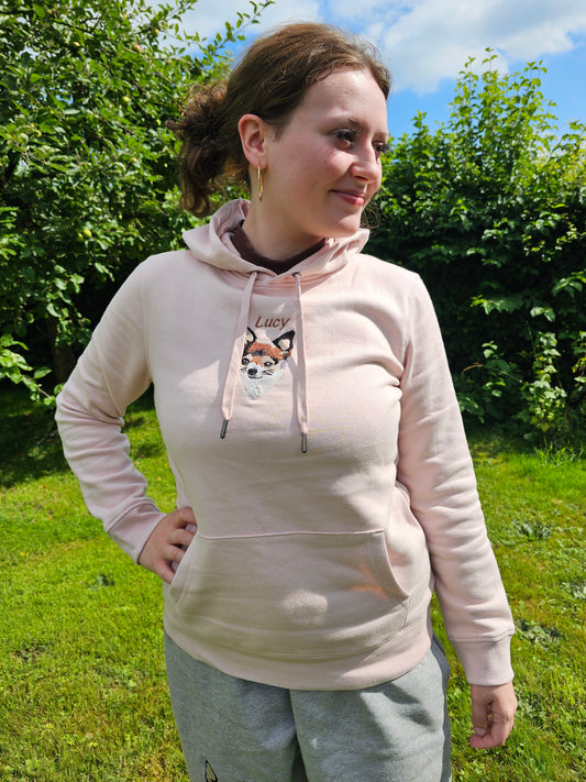Damen Hoodi mit gesticktem Tierportrait von der Pfötchenboutique