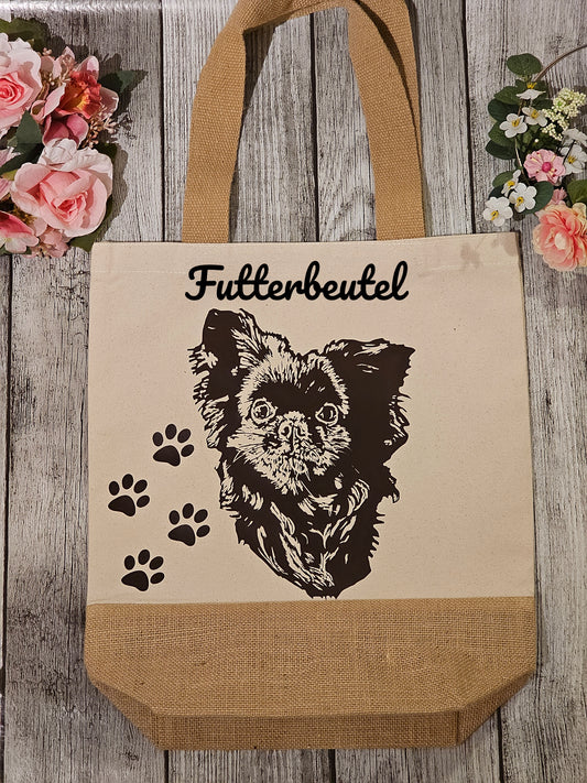 Jutebeutel mit Hunderasse Wunschmotiv und Wunschtext personalisiert durch die Pfötchenboutique