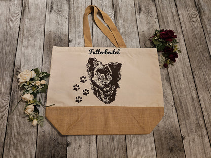 Jutebeutel mit Hunderasse Wunschmotiv und Wunschtext personalisiert durch die Pfötchenboutique ier Chihuahua