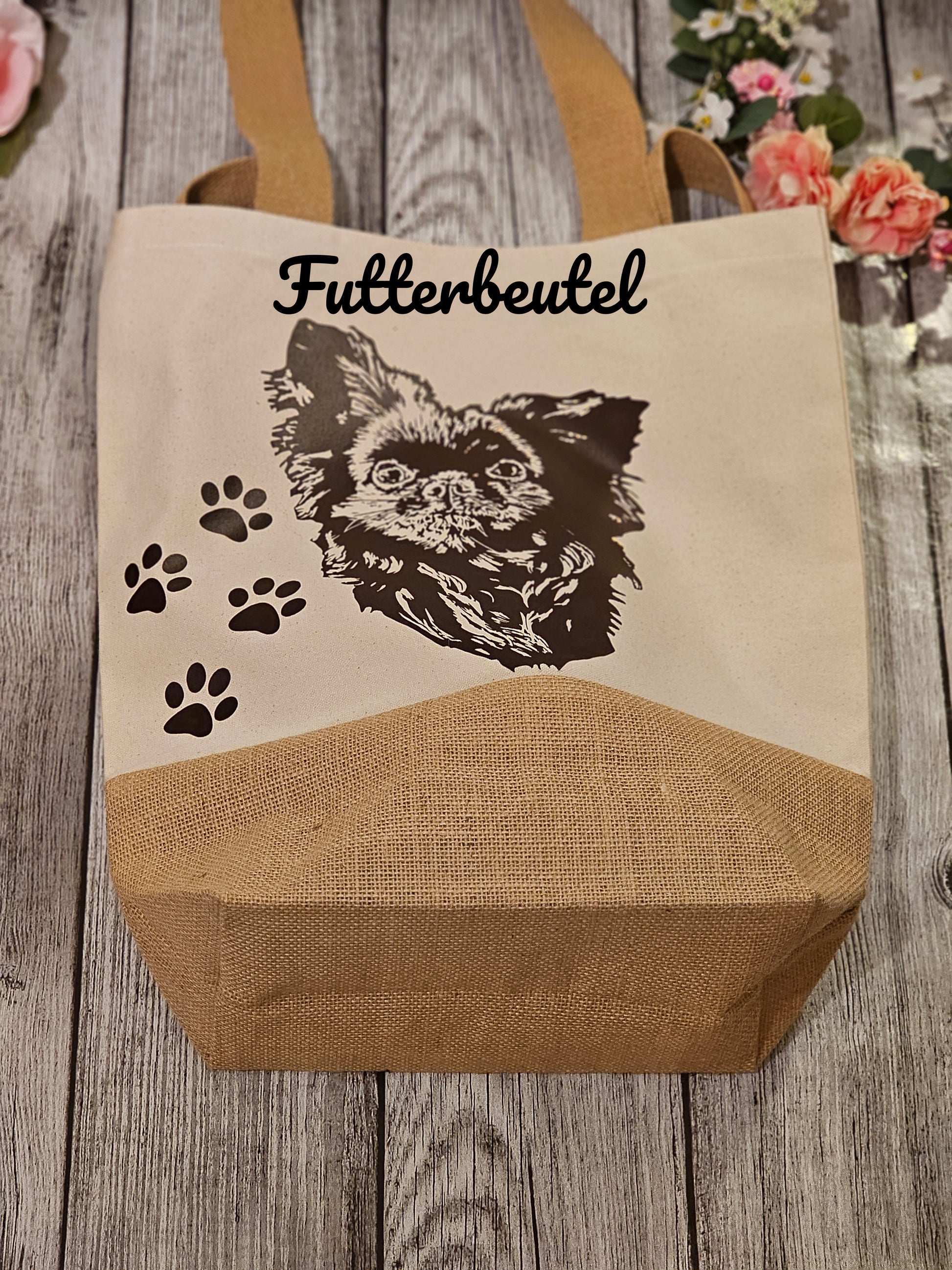 Jutebeutel mit Hunderasse Wunschmotiv und Wunschtext personalisiert durch die Pfötchenboutique