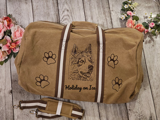 Reisetatsche mit Hund Husky und Wunschtext