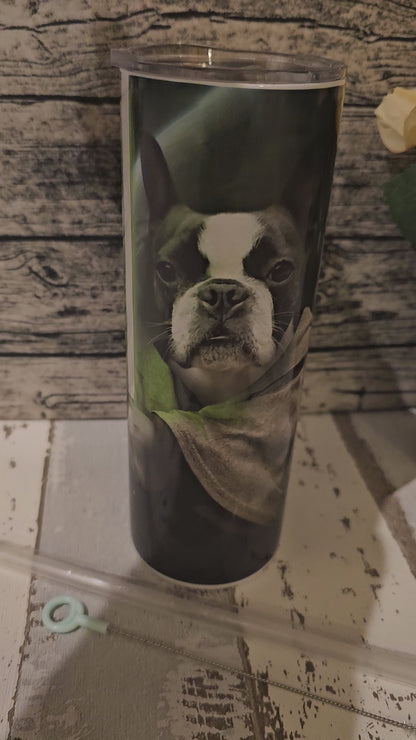 Tumbler für Kaltgetränke mit Strohhalm und Fotomotiv
